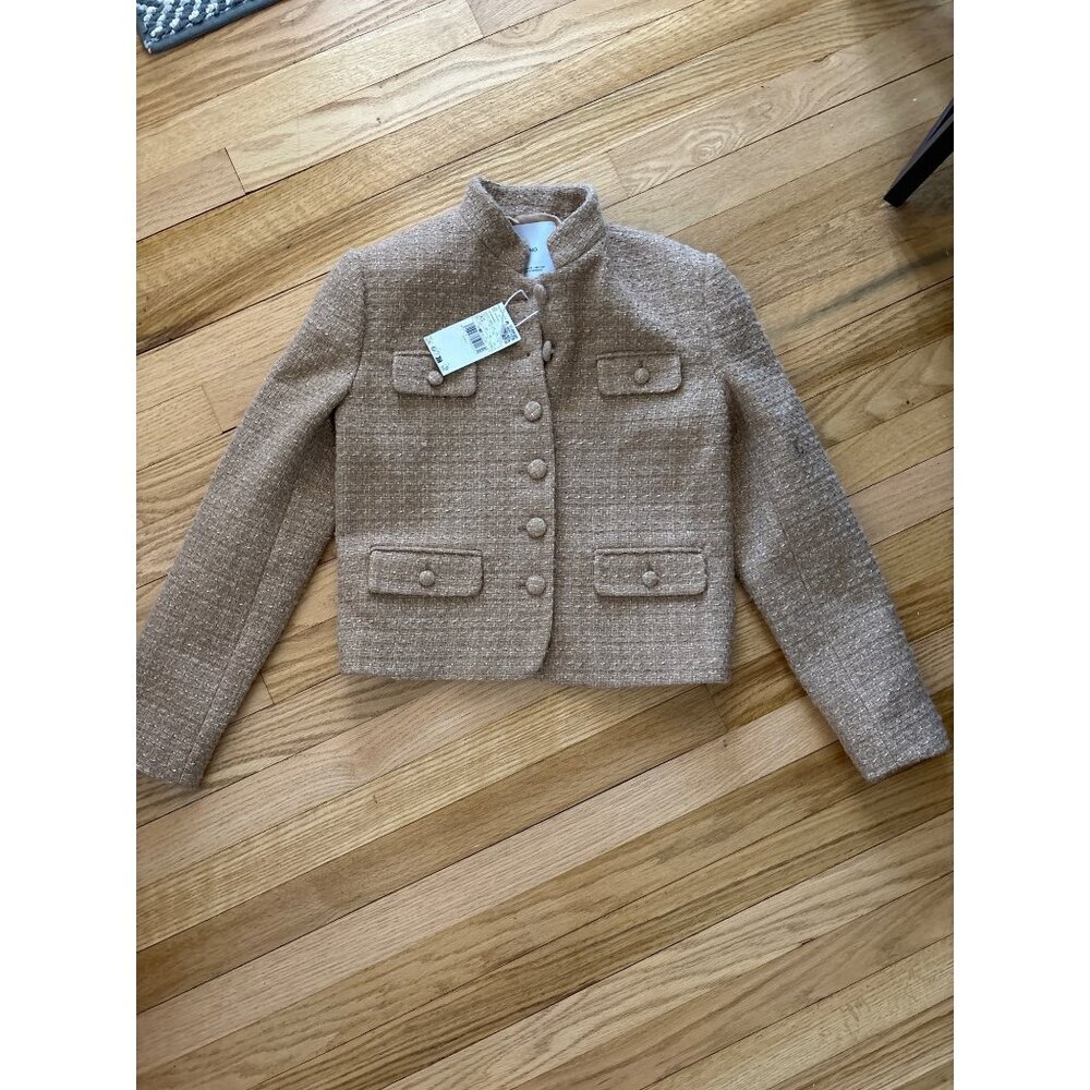 Mango Womens Beige Tweed Button-Up Jacket, XS, new with tags